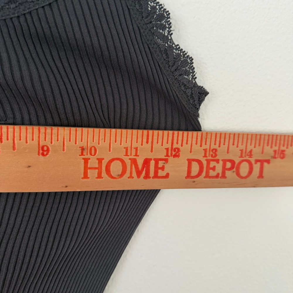 Eileen Fisher Womens XS Black 100% Silk Ribbed Lace Trim Camisole Tank Top - Picture 6 of 7